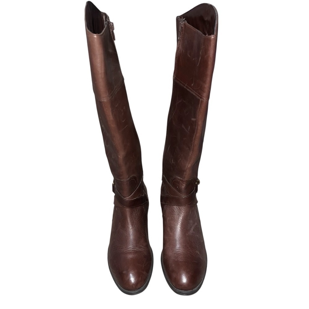 EUC Ralph Lauren Menna Brown Leather Tall Riding Boots 8.5 Brass Toned Hardware
